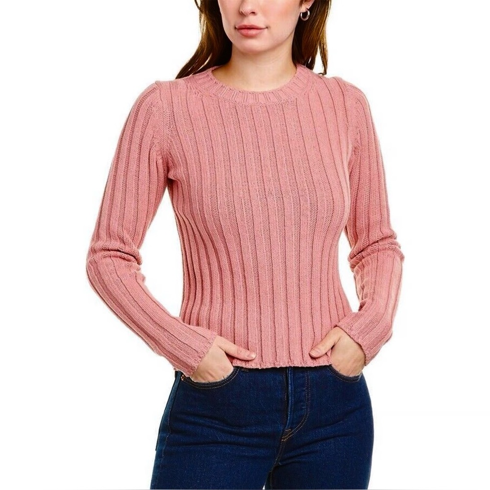 VINCE Rose Cotton Rib Knit‎ Y2K Slim Fit Crewneck Pullover Scandi Girl Sweater M